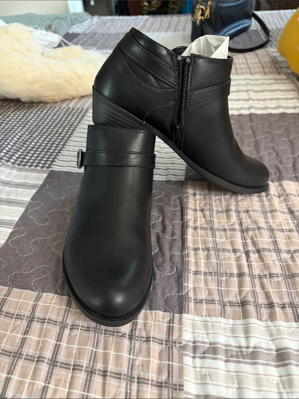 Life Stride Black Faux-Leather Ankle Booties with Side Zip